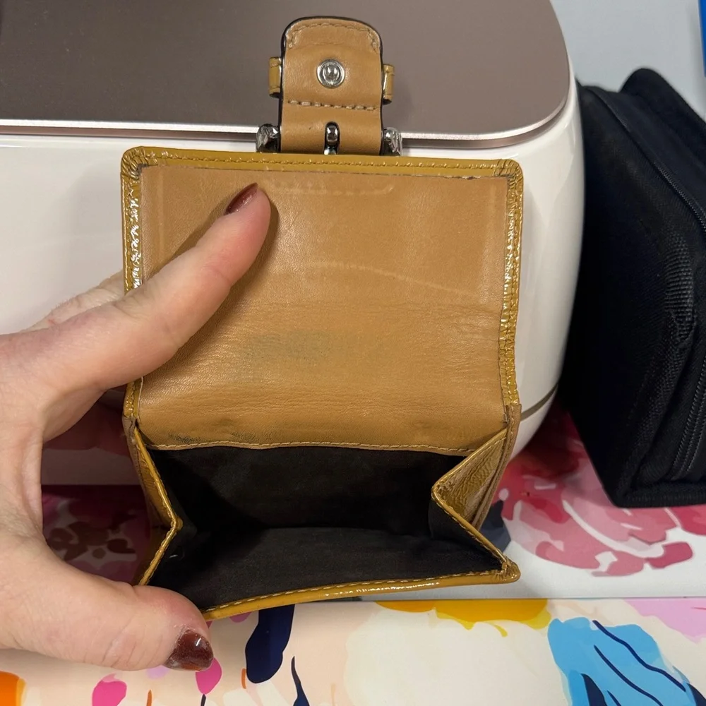 Coach Brown and Tan Canvas Wallet with Gold Buckle - Picture 2 of 3